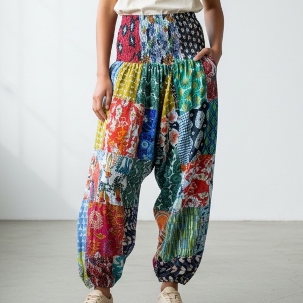 Tribe Azure Patchwork Harem Pants L/XL Multicolor Cotton Boho‎ Hippie Fair Trade